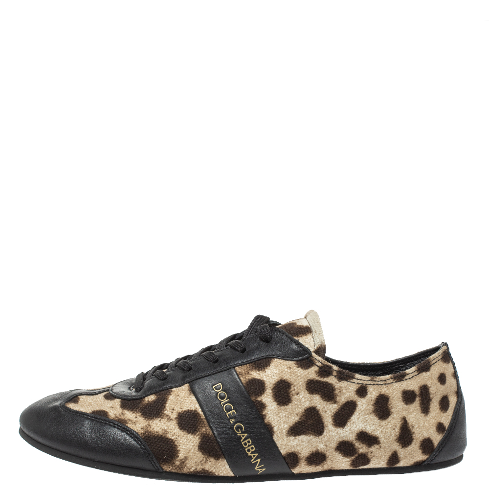 

Dolce & Gabbana Brown/Black Leopard Print Canvas And Leather Canvas Low Top Sneakers Size