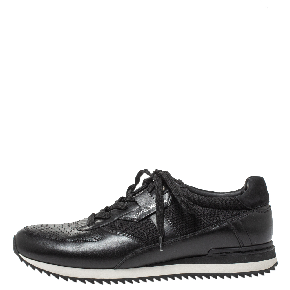 

Dolce & Gabbana Black Leather And Mesh Low Top Sneakers Size
