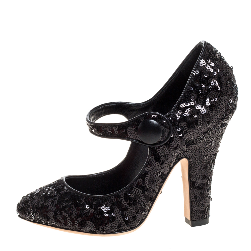 

Dolce and Gabbana Black Sequin Mary Jane Pumps Size