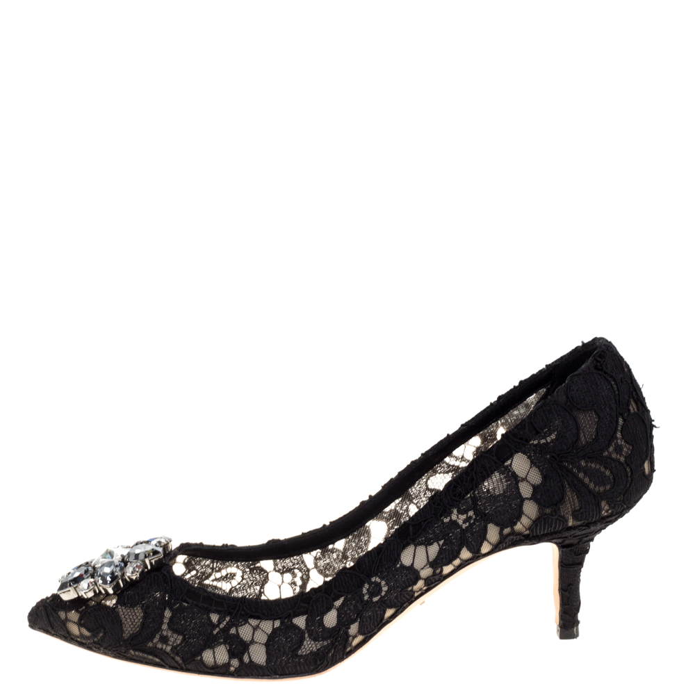 

Dolce & Gabbana Black Lace Bellucci Crystal Embellished Pumps Size