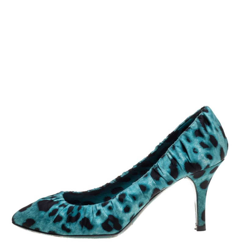 

Dolce & Gabbana Teal/Black Leopard Print Satin Ruched Detail Pumps Size, Green