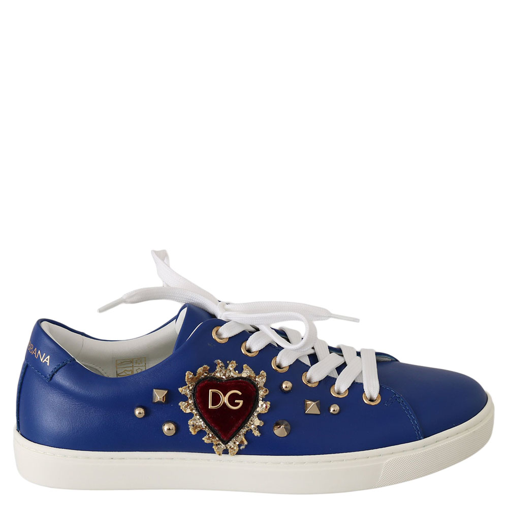 DOLCE & GABBANA BLUE/RED LEATHER GOLD HEART SNEAKERS SIZE 35
