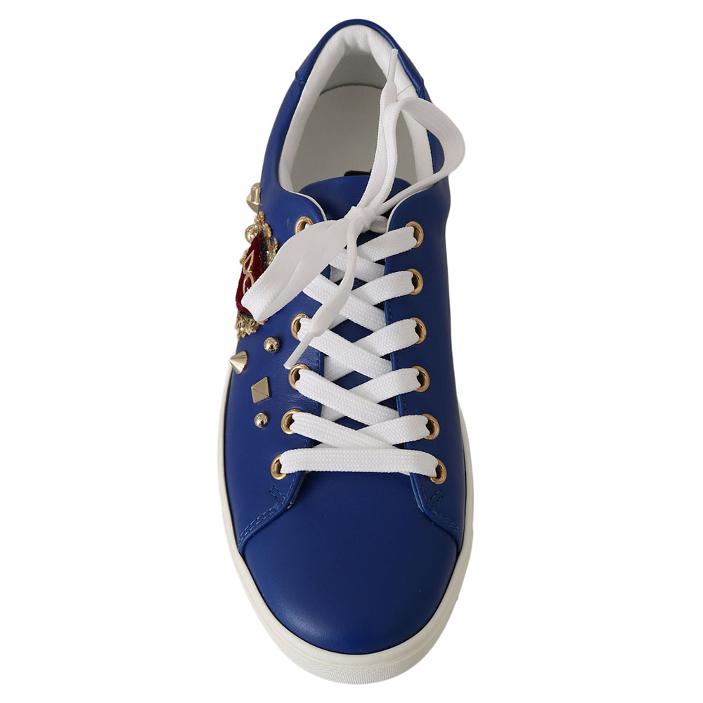 

Dolce & Gabbana Blue/Red Leather Gold Heart Sneakers Size