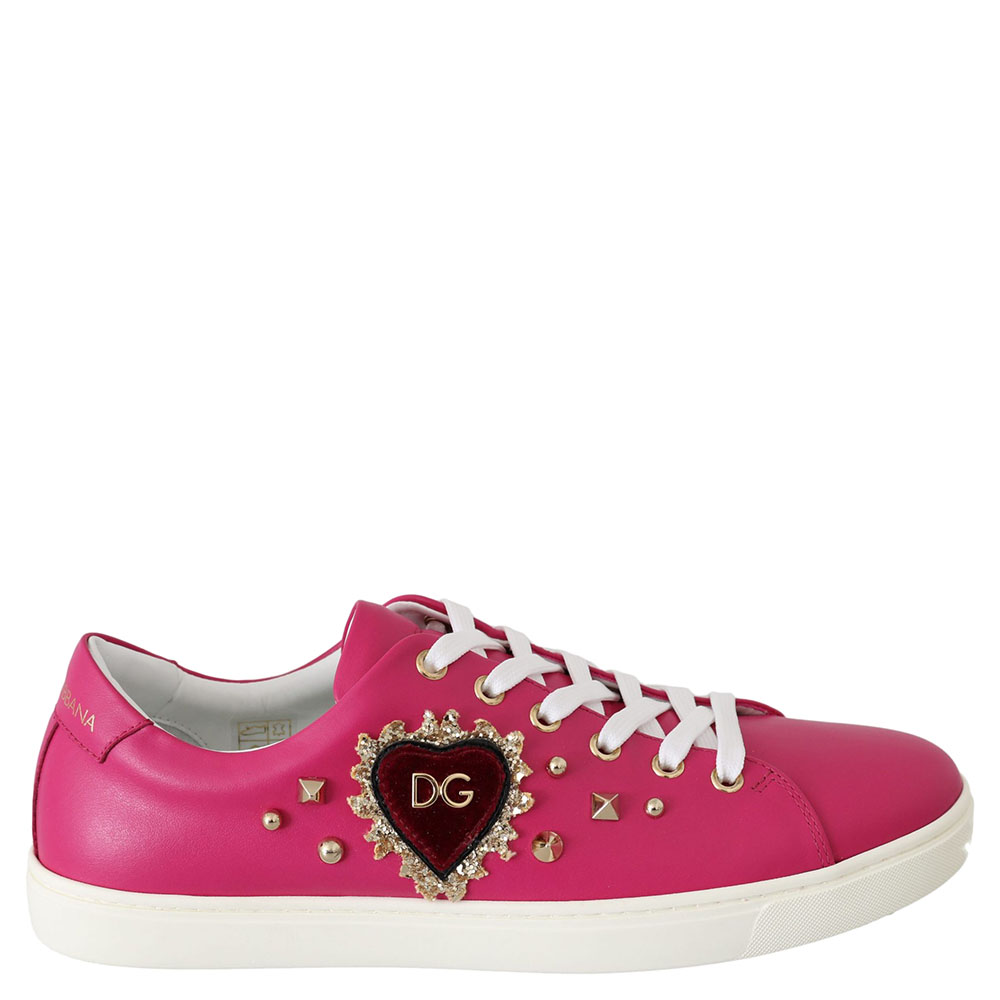 DOLCE & GABBANA PINK LEATHER GOLD HEART SHOES SNEAKERS SIZE 36