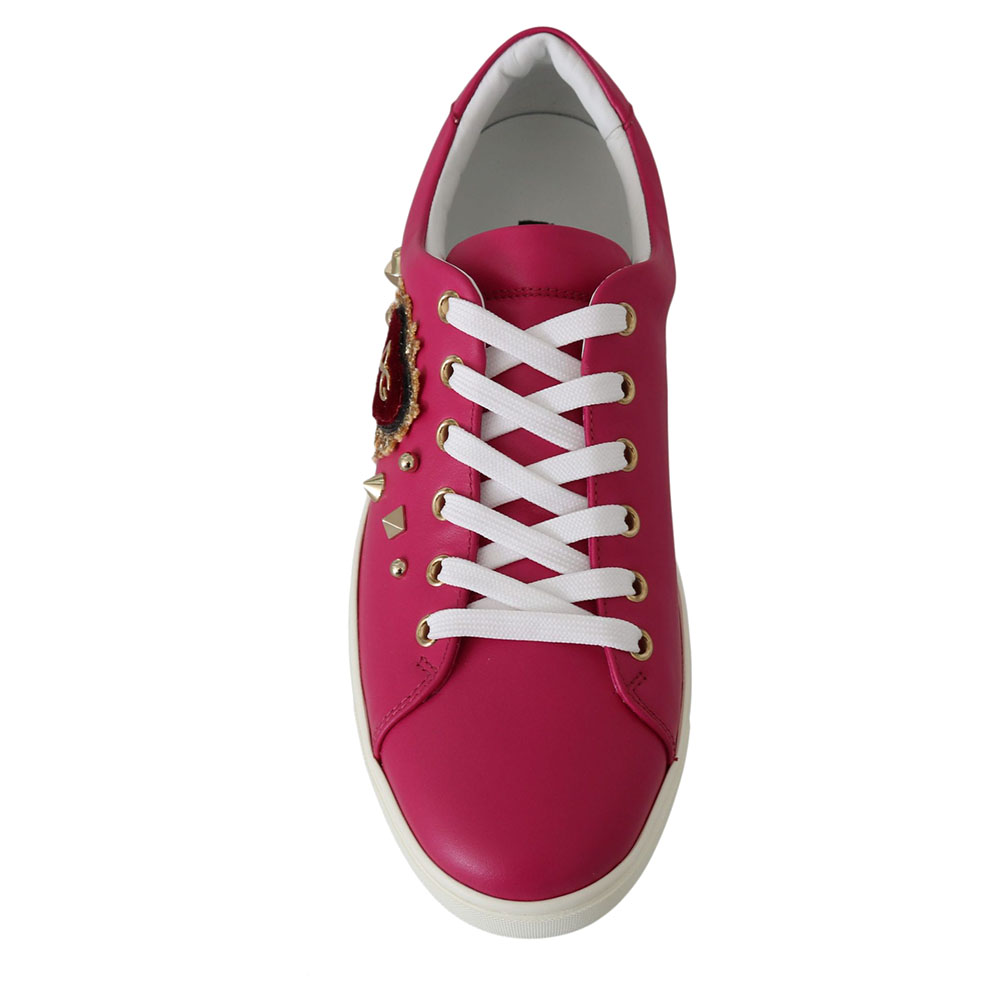 

Dolce & Gabbana Pink Leather Gold Heart Shoes Sneakers Size
