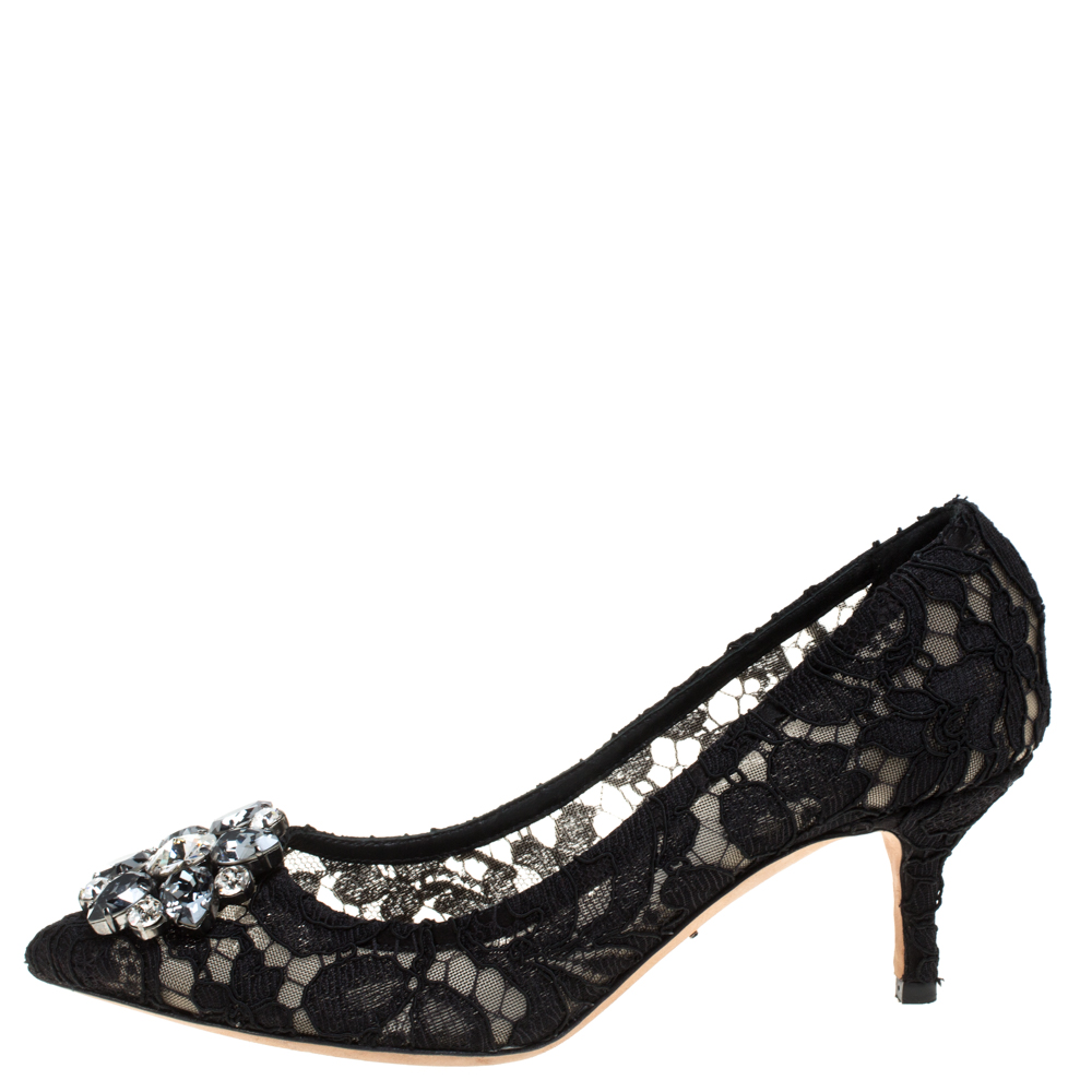 

Dolce & Gabbana Black Lace Crystal Embellished Pointed Toe Pumps Size