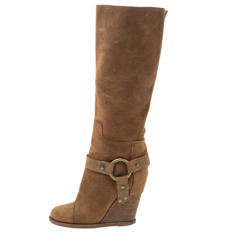 

Dolce & Gabbana Brown Suede Wedge Knee High Boots Size