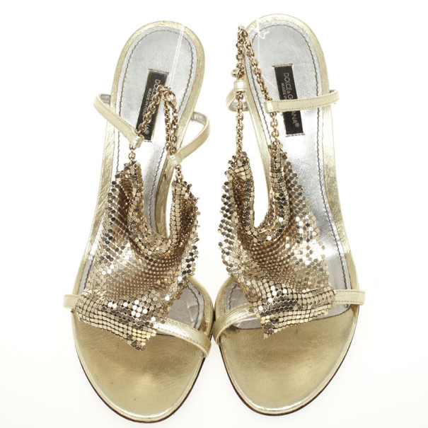 Dolce and Gabbana Gold Strappy Sandals Size 39 Dolce and Gabbana | TLC