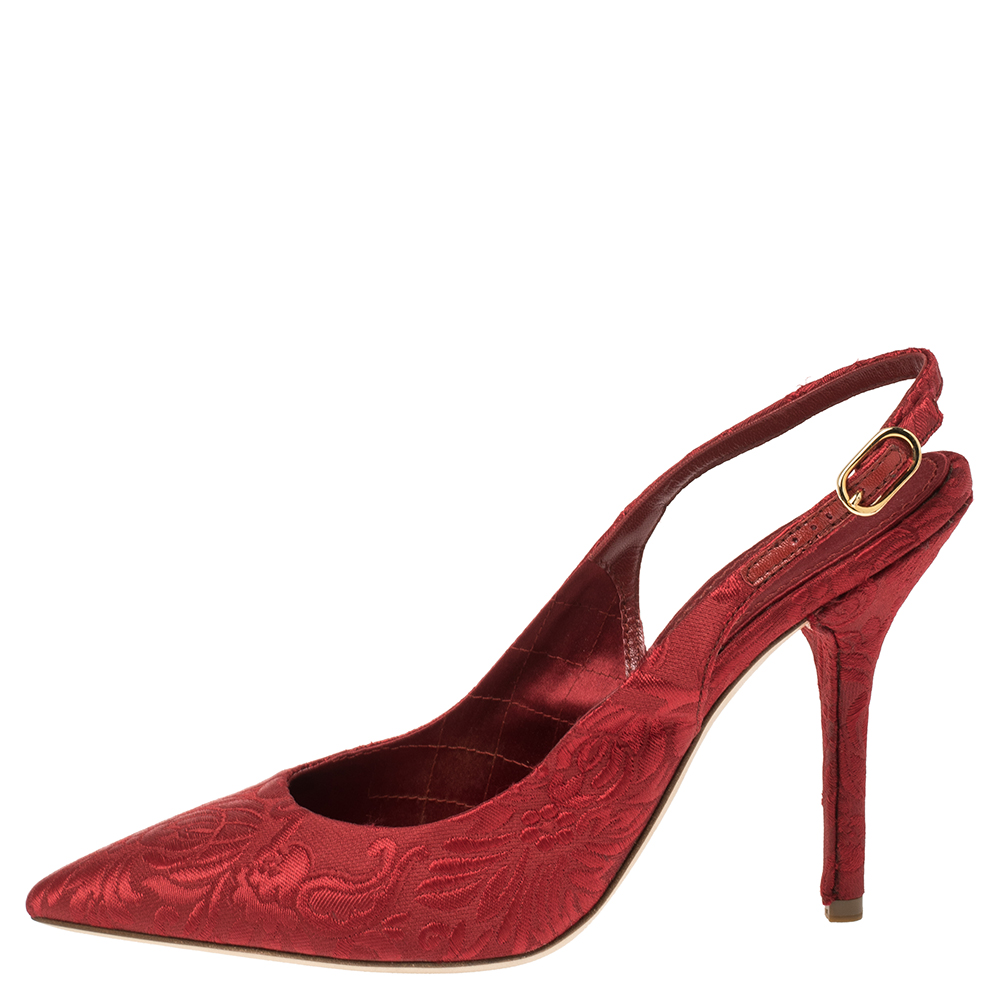 

Dolce & Gabbana Red Brocade Fabric Slingback Sandals