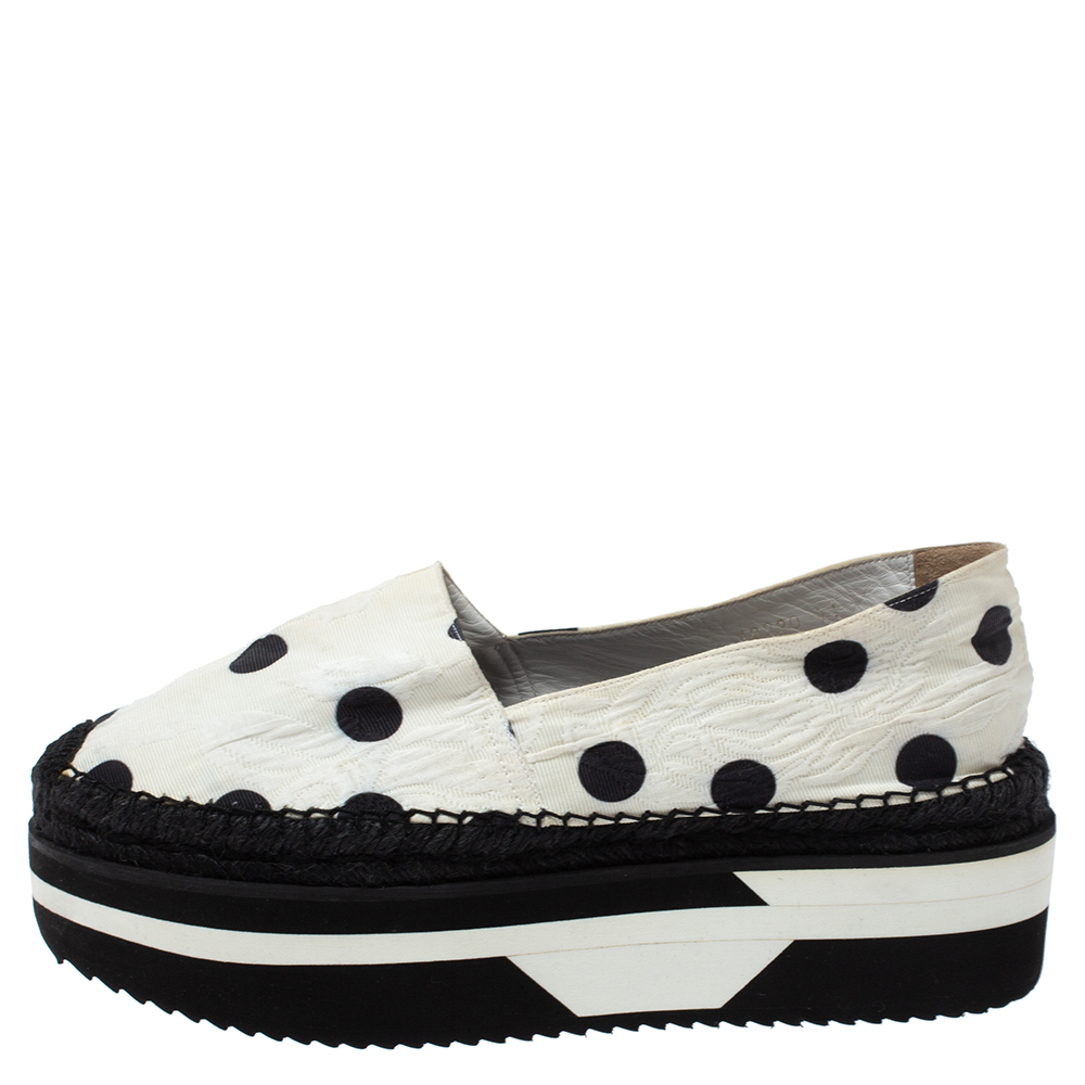 

Dolce & Gabbana White Polka Dot Fabric Platform Flats Size