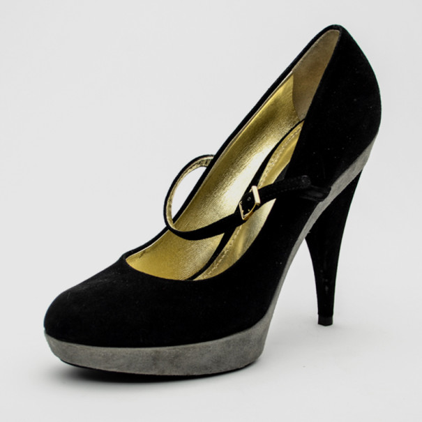 Pre Owned Dolce and Gabbana Black Suede Mary Jane Buckle Platform Pumps Size 39