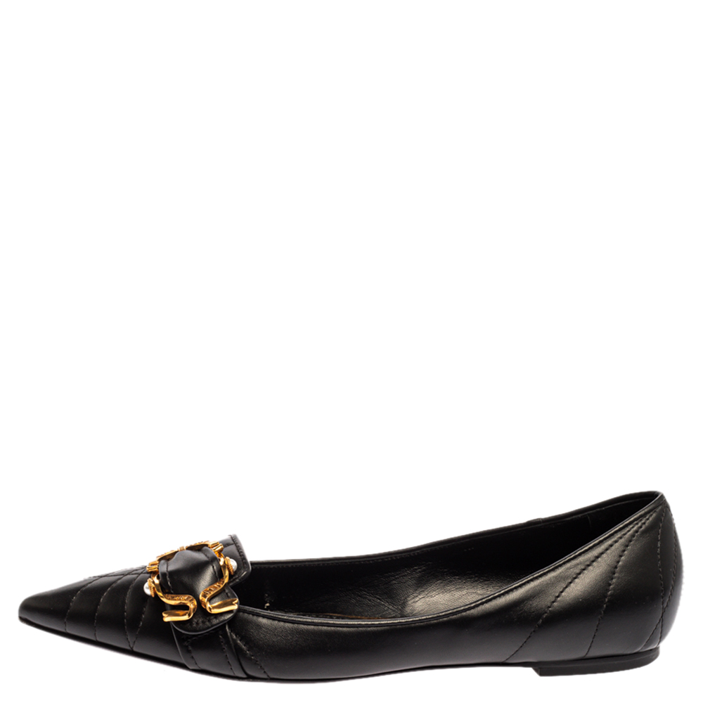 

Dolce & Gabbana Black Matelasse Leather Devotion Pointed Toe Ballet Flats Size