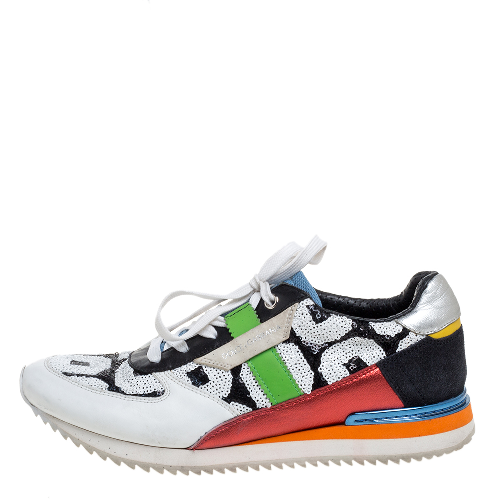 

Dolce & Gabbana Multicolor Sequin And Leather Low Top Sneakers Size