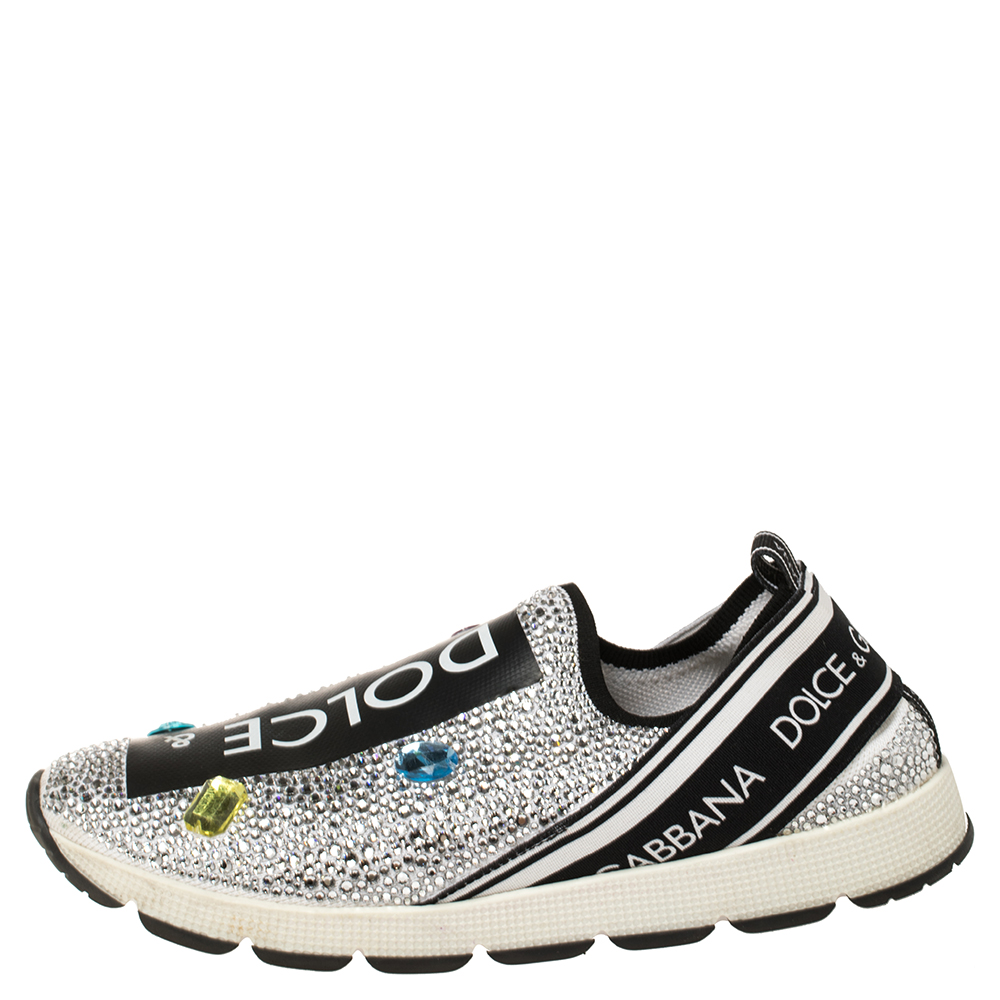 

Dolce and Gabbana White/Black Fabric and Embellishment Sorrento Sneakers Size