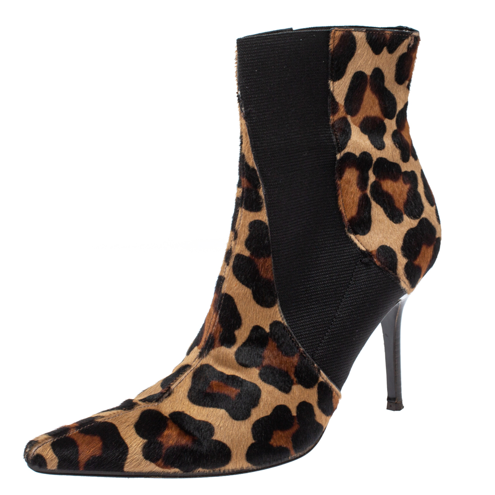 

Dolce & Gabbana Animal Print Calf Hair and Elastic Fabric Knife Ankle Boots Size, Brown