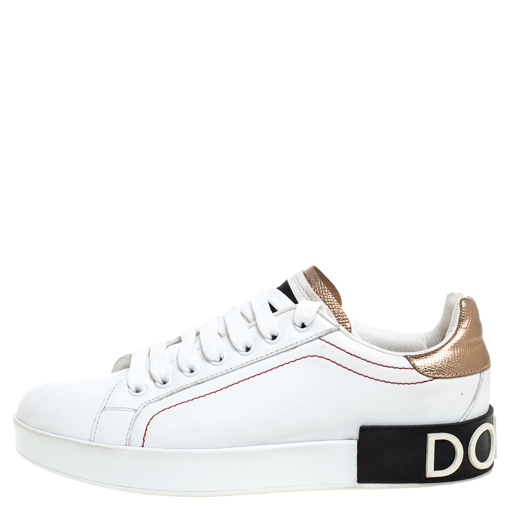 

Dolce & Gabbana White/Brown Leather Portofino Sneakers Size