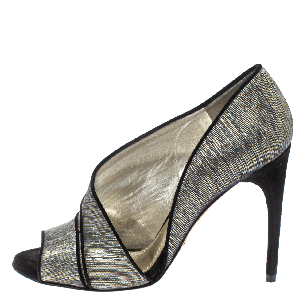 

Dolce & Gabbana Metallic Multicolor Fabric Piping Detail Peep Toe D'orsay Pumps Size