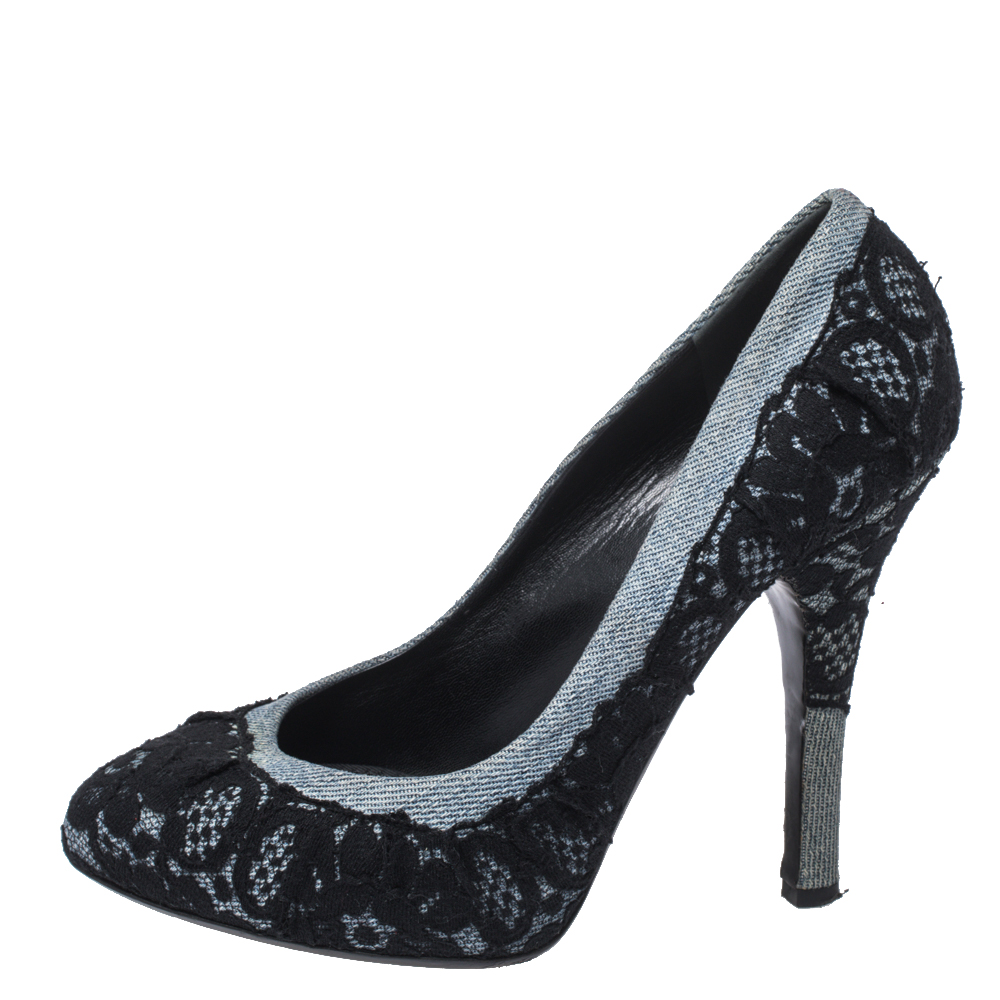 

Dolce & Gabbana Blue/Black Denim And Lace Trim Pumps Size