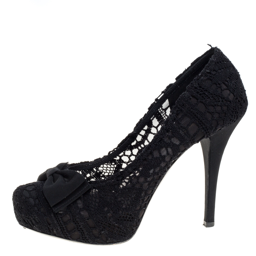 

Dolce & Gabbana Black Lace Bow Platform Pumps Size
