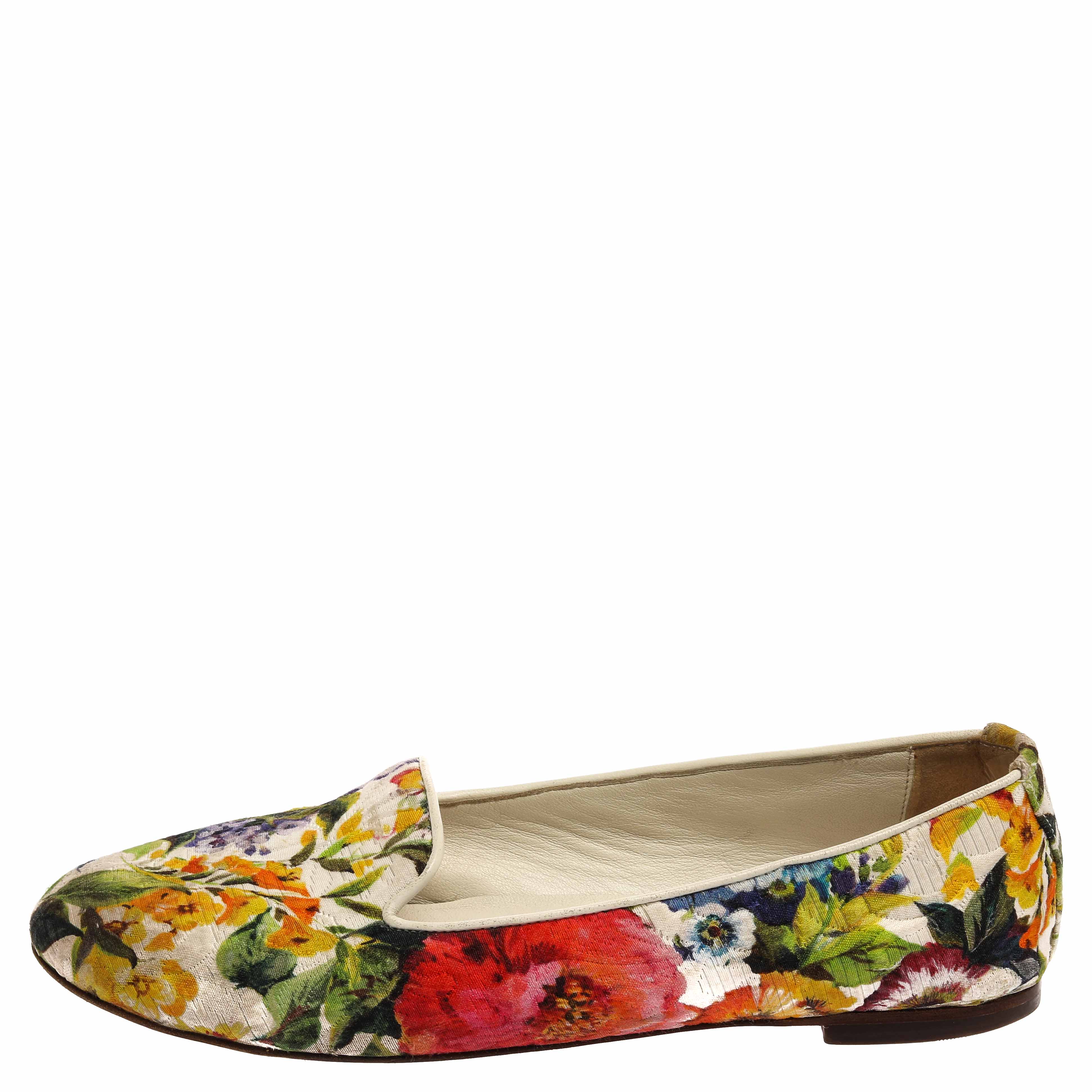 

Dolce & Gabbana Multicolor Floral Print Brocade Flat Smoking Slippers Size