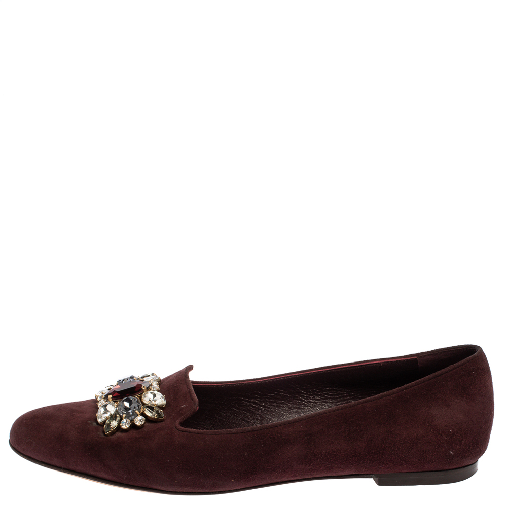 

Dolce & Gabbana Burgundy Suede Crystal Embellished Ballet Flats Size