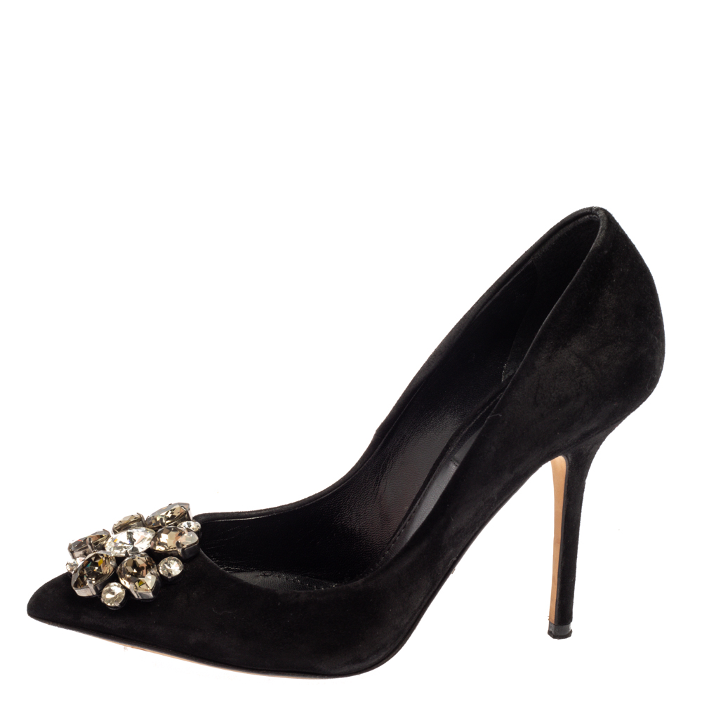 

Dolce & Gabbana Black Suede Leather Crystal Embellished Pointed Toe Pumps Size
