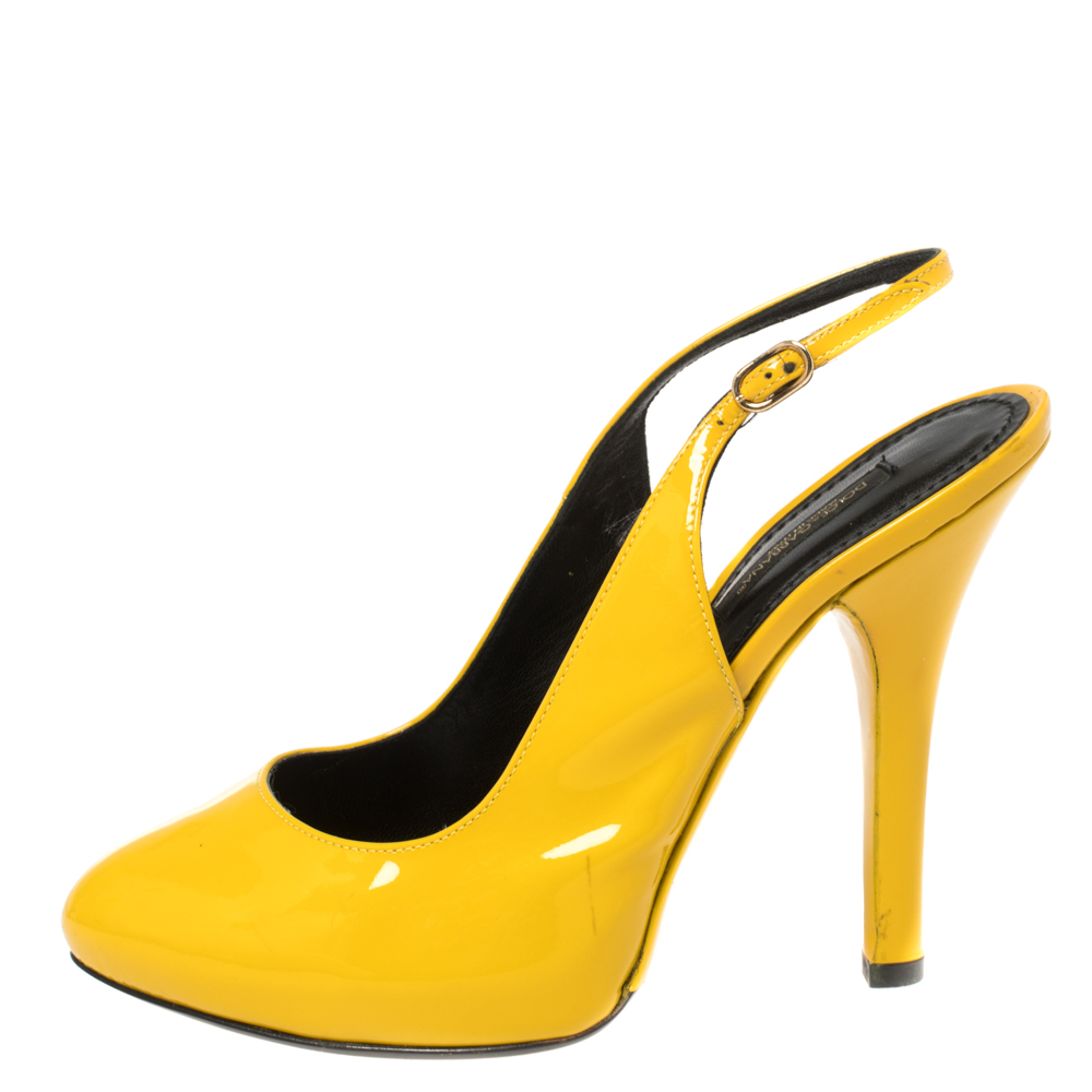 

Dolce & Gabbana Yellow Patent Leather Sling Back Pumps Size