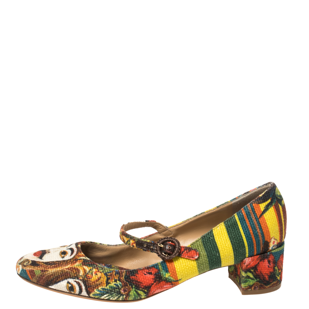 

Dolce & Gabbana Multicolor Canvas Mary Jane Pumps Size
