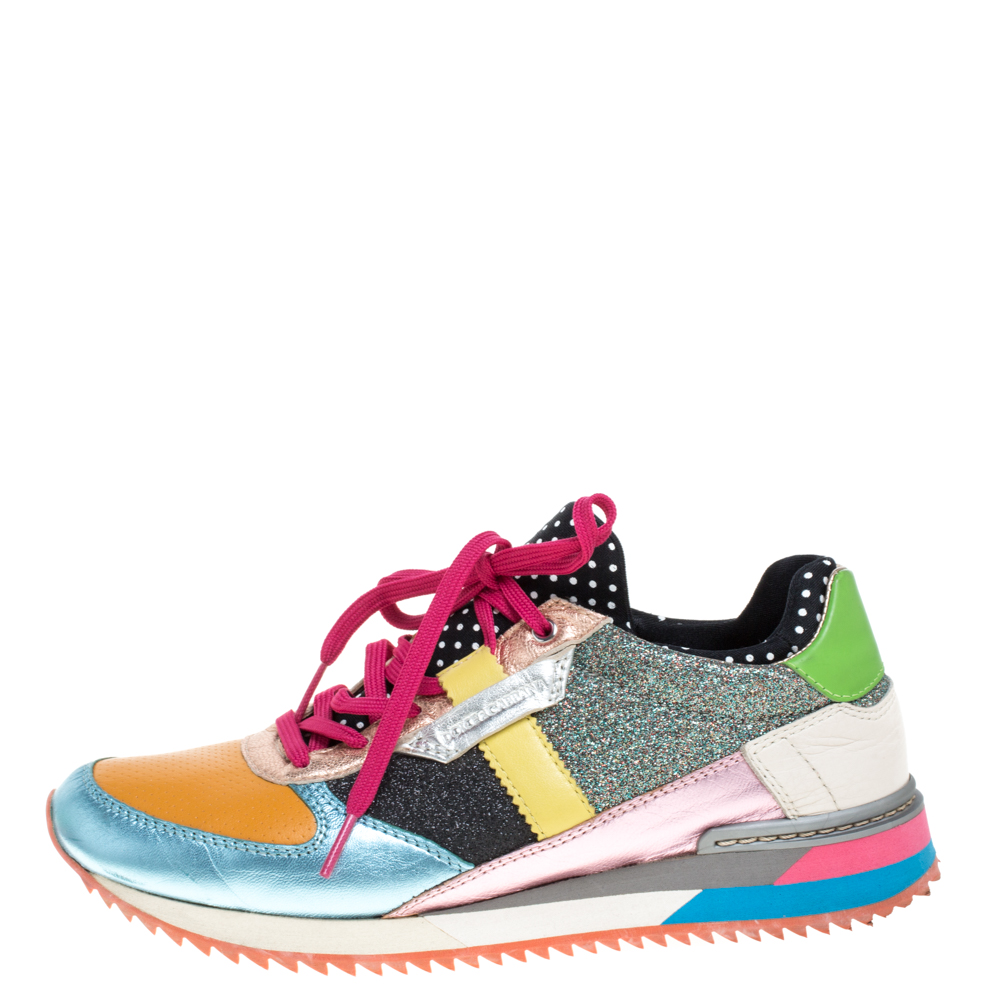 

Dolce & Gabbana Multicolor Glitters Leather Low Top Sneakers Size