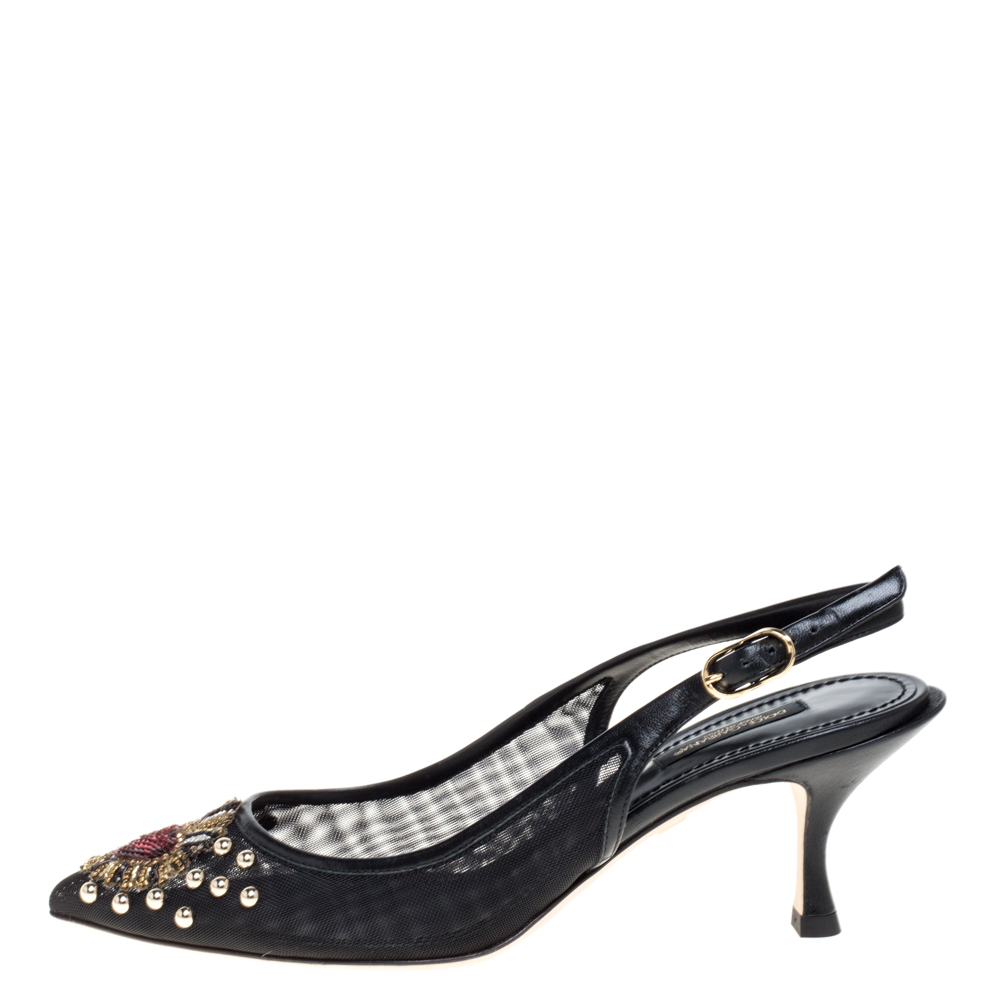 

Dolce & Gabbana Black Lori Embellished Slingback Pumps Size