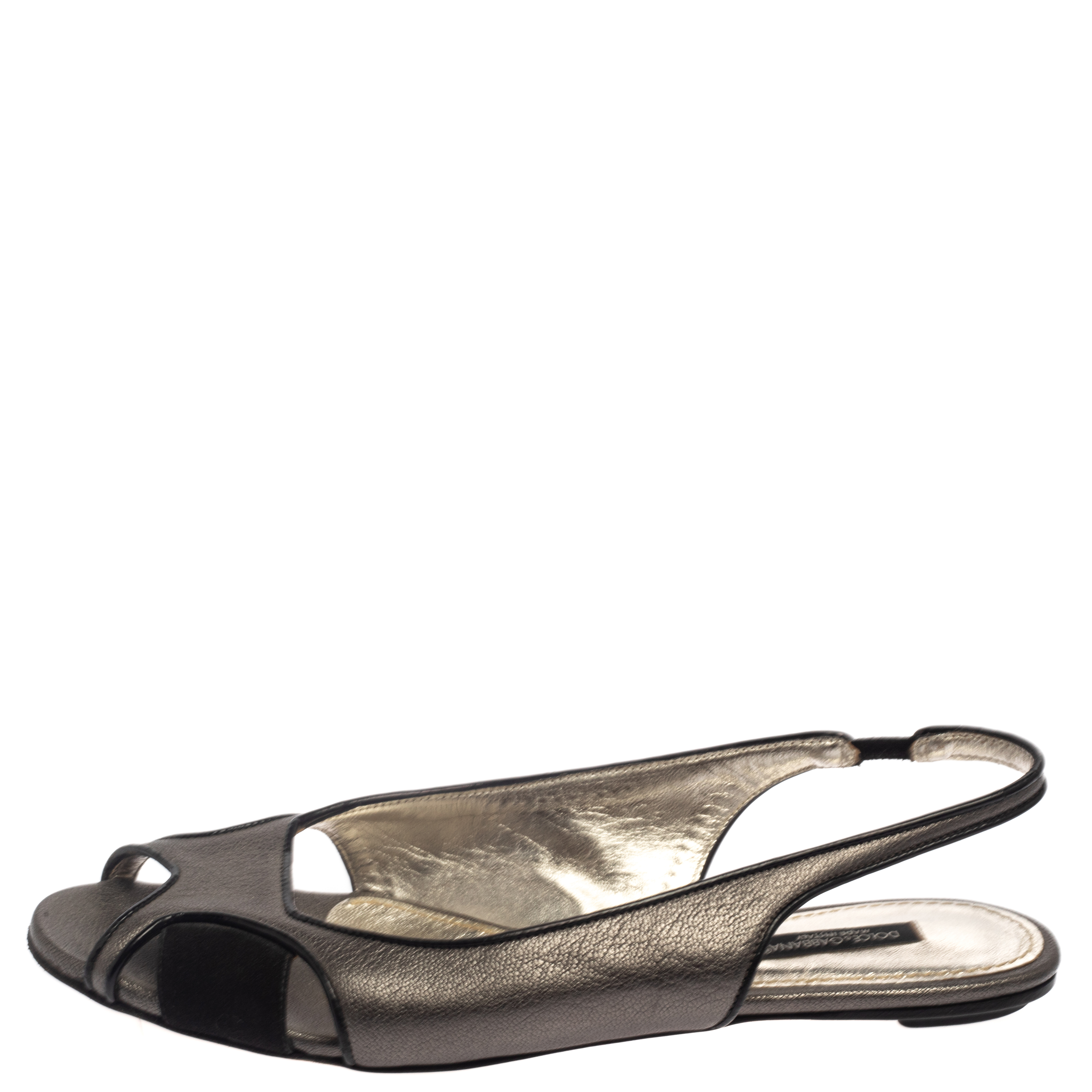 

Dolce & Gabbana Metallic Suede And Leather Slingback Flats Size