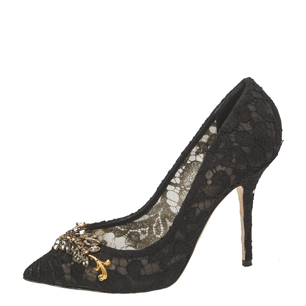 

Dolce & Gabbana Black Lace Bellucci Crystal Embellished Pumps Size