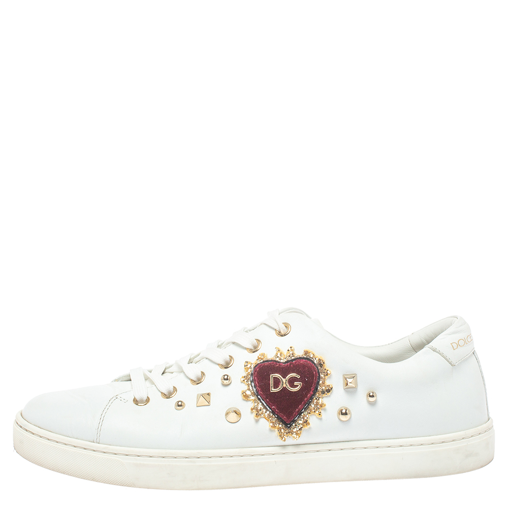 

Dolce & Gabbana White Leather Heart Low Top Sneakers Size