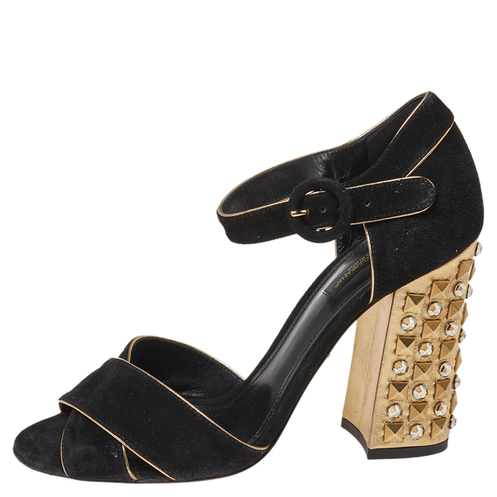

Dolce & Gabbana Black Suede Crystal Embellished Block Heel Sandals Size