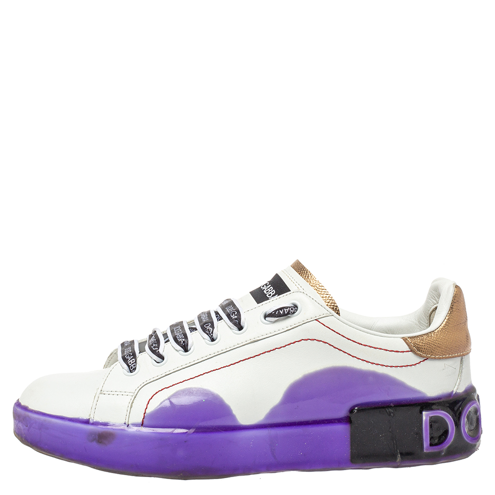 

Dolce & Gabbana White Leather Portofino Melt Sneakers Size