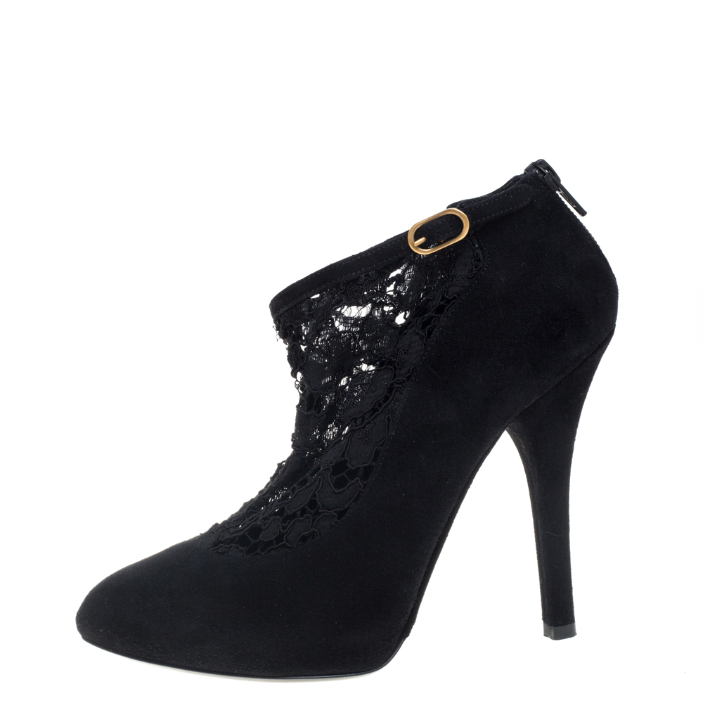 

Dolce & Gabbana Black Suede And Lace Ankle Strap Pumps Size