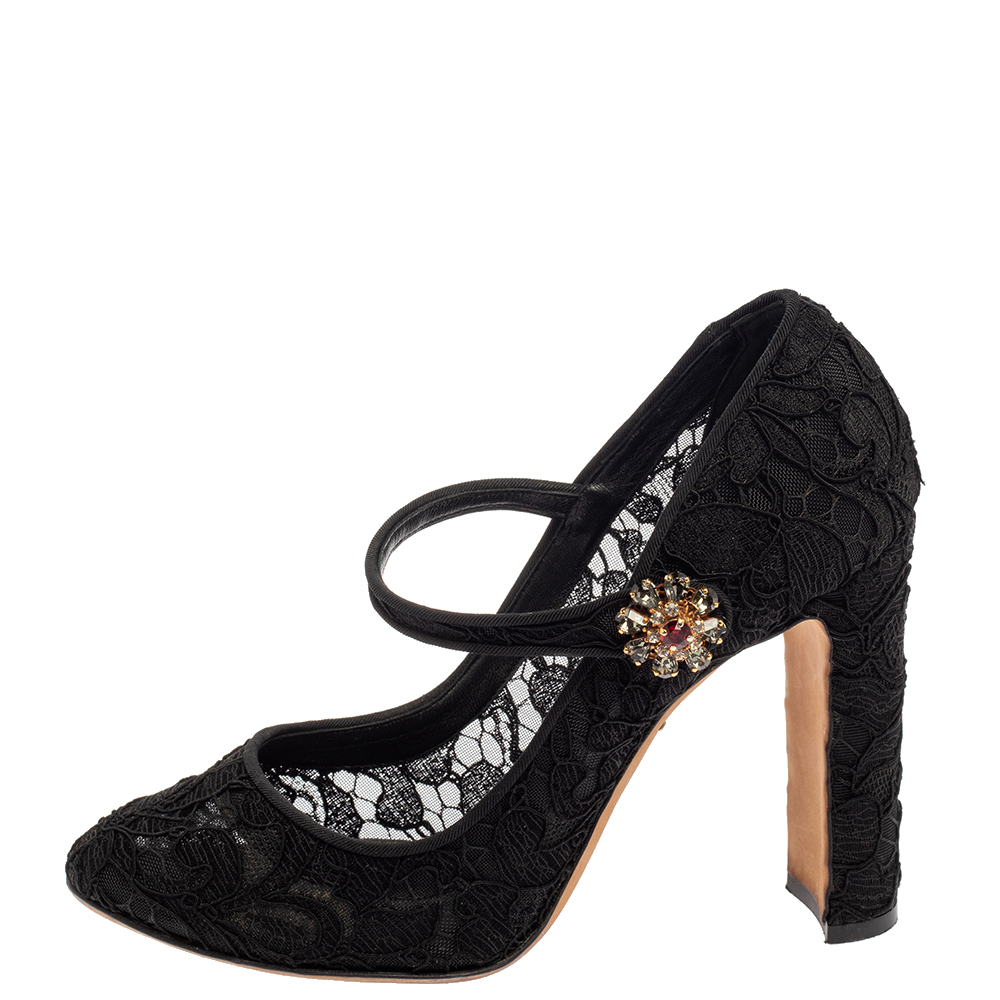 

Dolce & Gabbana Black Lace Mary Jane Pumps Size