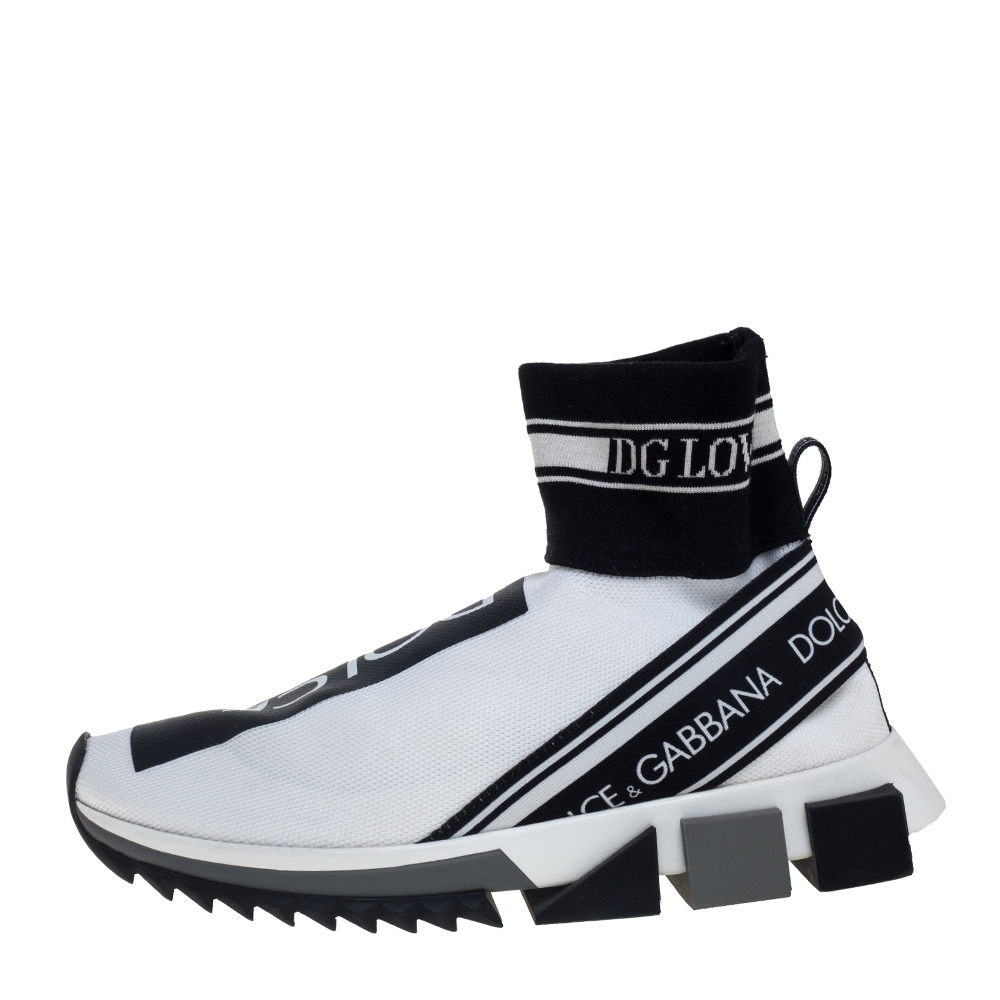 

Dolce & Gabbana White/Black Knit Fabric Sorrento Sneakers Size