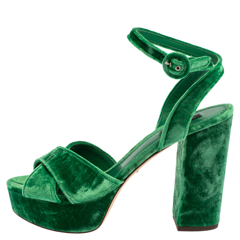 

Dolce & Gabbana Green Velvet Keira Platform Ankle Wrap Sandals Size