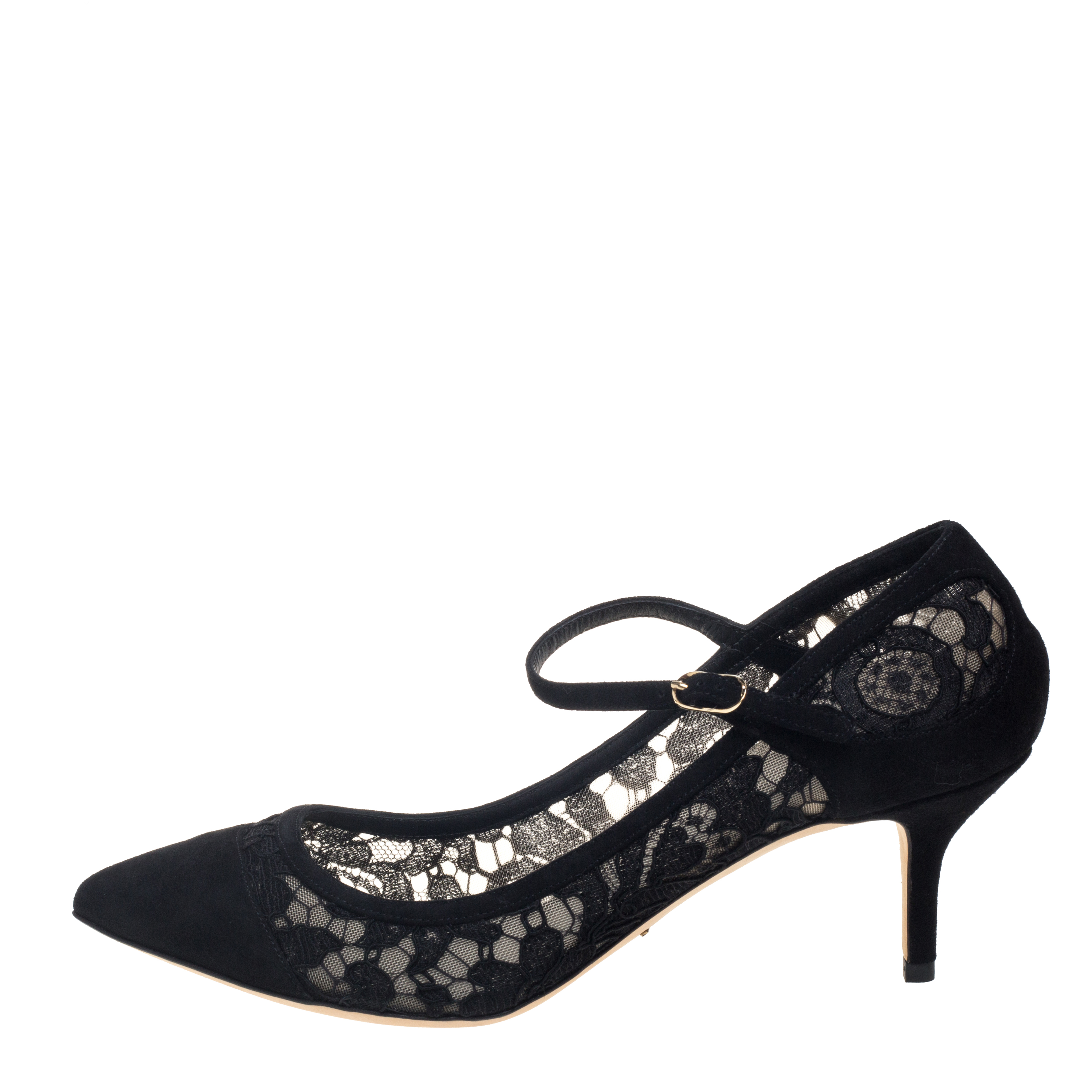 

Dolce & Gabbana Lace And Suede Mary Jane Pumps Size, Black
