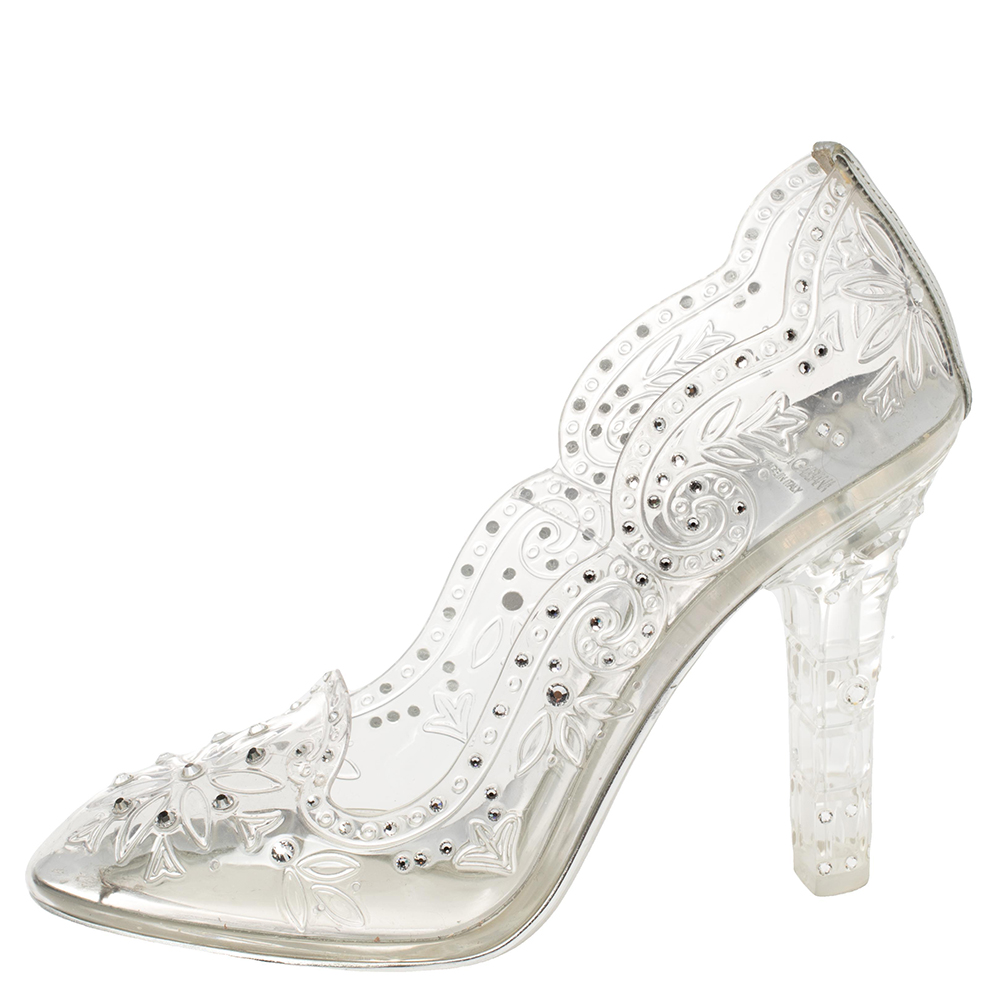 

Dolce & Gabbana Silver PVC Crystal Embellishment Cinderella Pumps Size