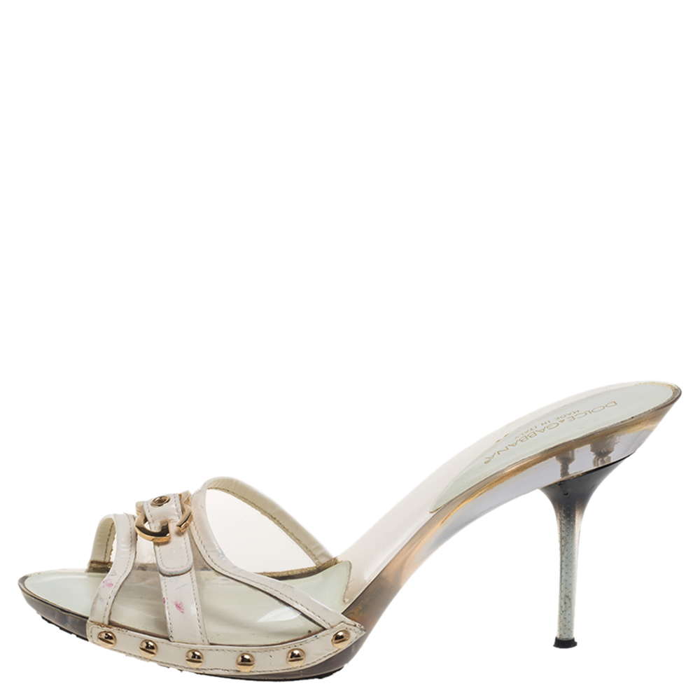 

Dolce and Gabbana White Leather Logo Buckle Detail Sandals Size
