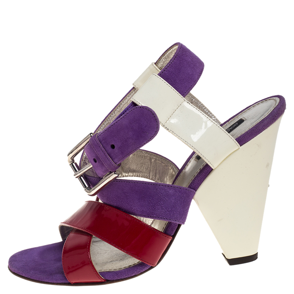 

Dolce & Gabbana Multicolor Patent Leather And Suede Singback Sandals Size