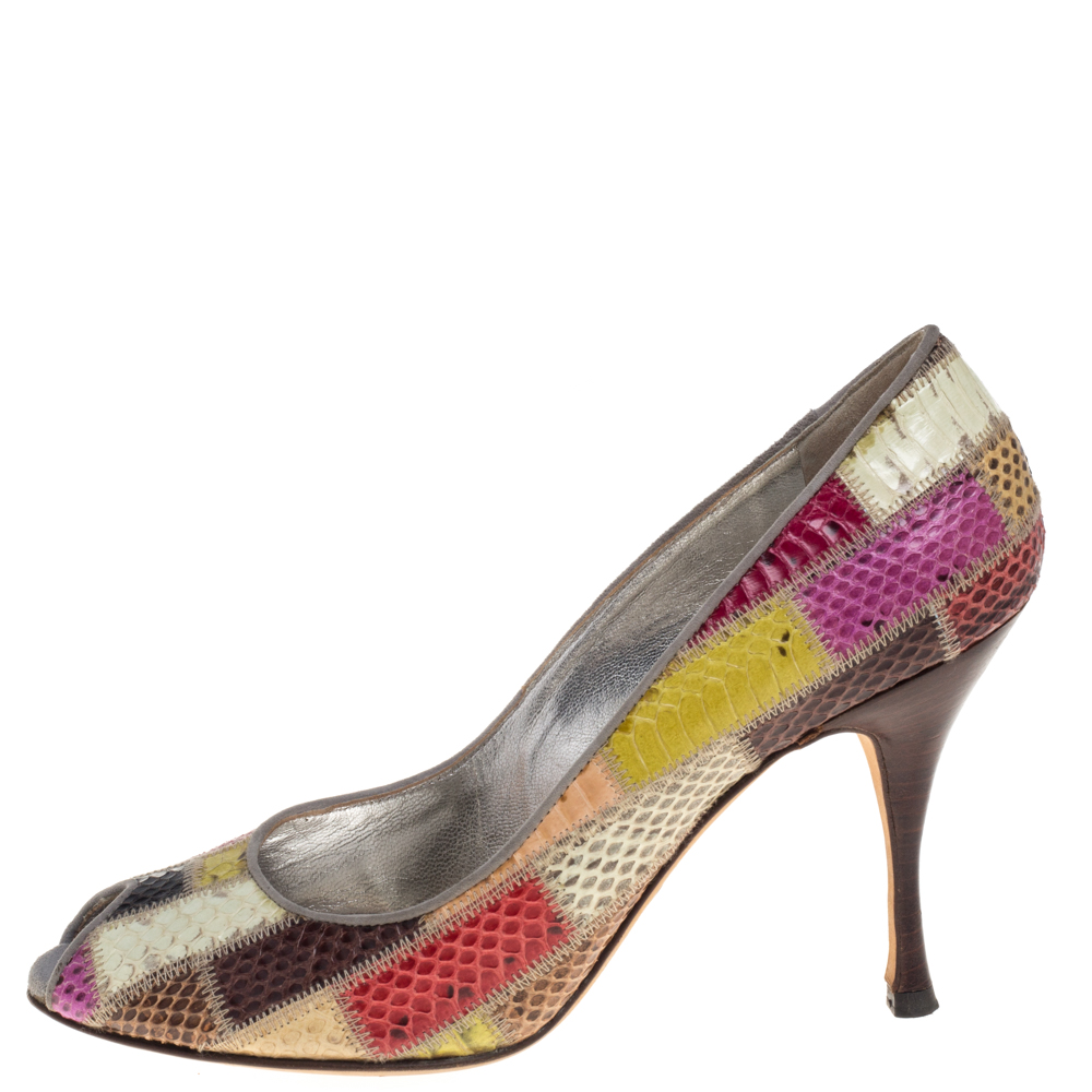 

Dolce & Gabbana Multicolor Python Patchwork Peep Toe Pumps Size