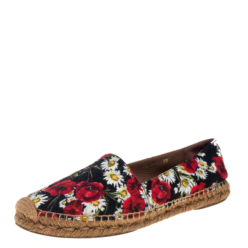 Pre-owned Dolce & Gabbana Multicolor Floral Print Canvas And Jute Espadrilles Size 39