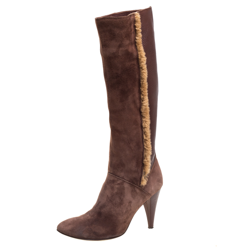 

Dolce & Gabbana Brown Leather And Suede Knee Length Boots Size