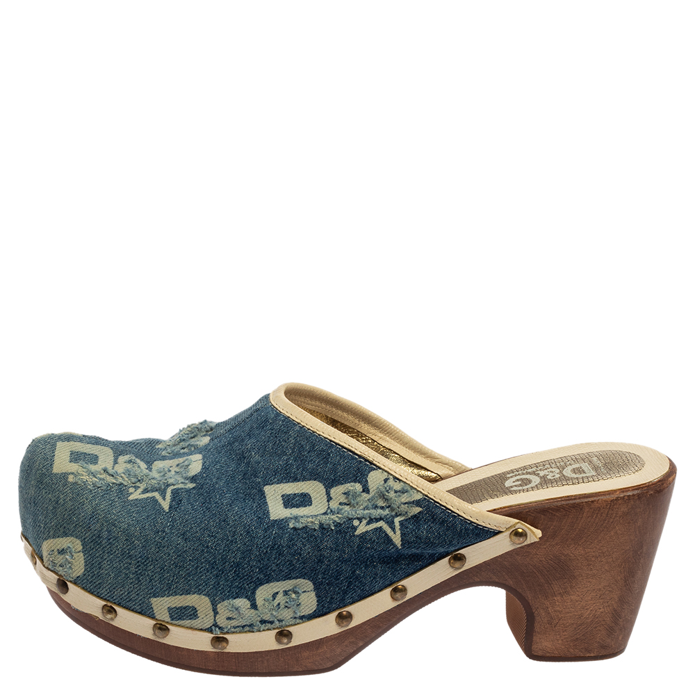 

Dolce & Gabbana Blue Denim Fabric Slide Clogs Size