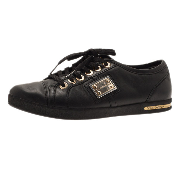 正規店買付【DOLCE & GABBANA】ブラック レザー パンプス Dolce&Gabbana DG Interlocked Leather Sandals | Saks Fifth Avenue