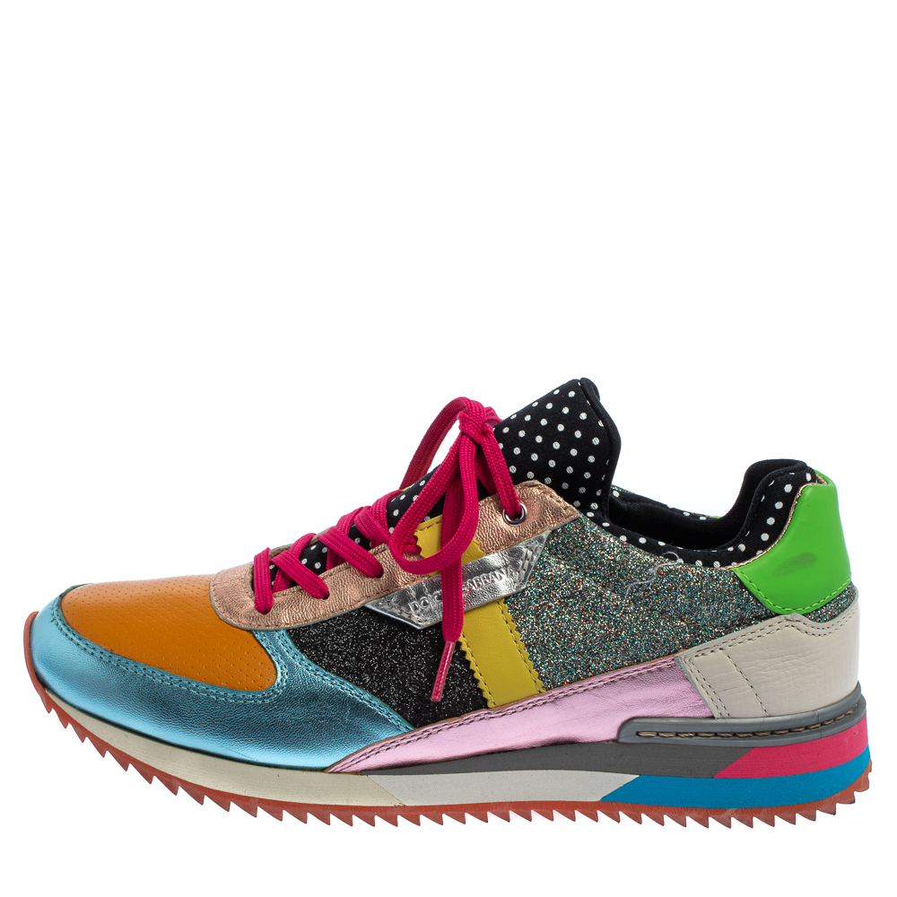 

Dolce & Gabbana Multicolor Leather And Glitter Low Top Sneakers Size