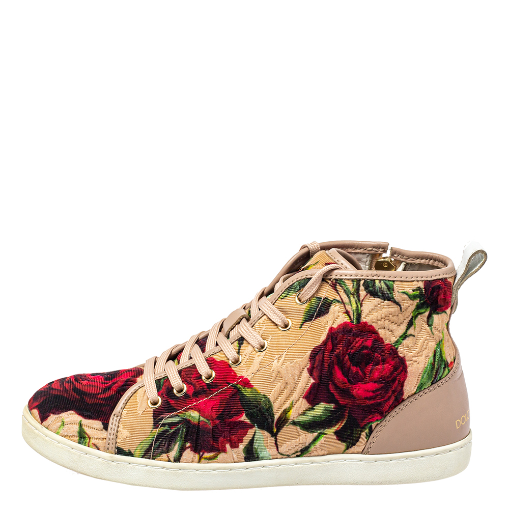 

Dolce & Gabbana Multicolor Floral Print Fabric And Leather Mid Top Sneakers Size